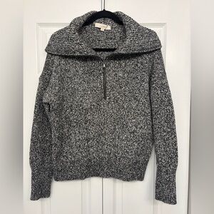 LOFT Gray Marled Knit Half-Zip Pullover Sweater
